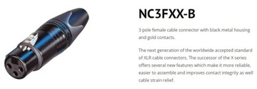 NC3FXX-B Złącze XLR F żeńskie 3 PIN Czarne NEUTRIK