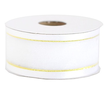 Wstążka szyfonowa z lamówką SILVER/GOLD 38mmx22mb