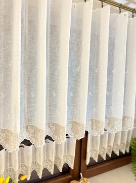 Firanka Kuchnia Biała Zazdrostka Beż Natura Haft wysokość 60 cm