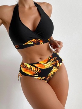 2024 New Summer Leaf Pattern Women Swimsuit Halter