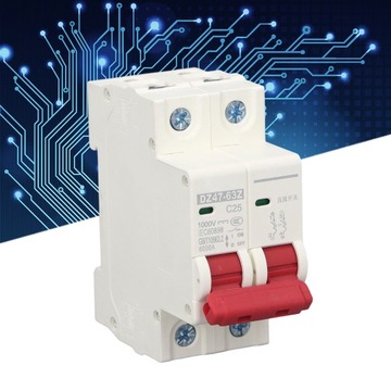 2P DC 1000V MCB Автоматический выключатель 25A Монтажный защитный переключатель