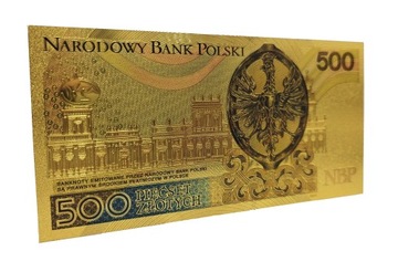Позолоченная коллекционная банкнота 500 ZŁOTYCH SOBIESKI, цветная версия, УНИКАЛЬНАЯ.