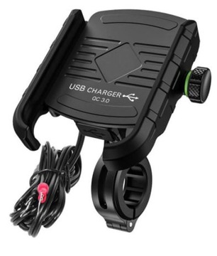 TKN-CONNECT UCHWYT MOTO. Z ŁADOWARKĄ DO TELEFONU - R9-METAL USB QC