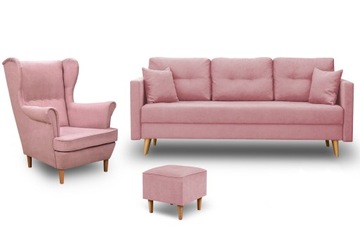 KOMPLET WYPOCZYNKOWY SOFA FOTEL USZAK Z PODNÓŻKIEM
