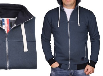 Bluza męska rozpinana z wysokim kołnierzem klasyczna bez kaptura cyjan XXL