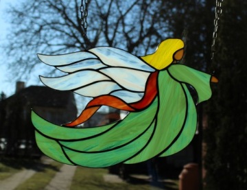 Витраж Ангел Тиффани Кал зеленый, подвесной