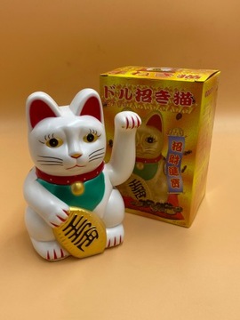 Japoński Kot Maneki-Neko Chiński Szczęścia 18cm BIAŁY
