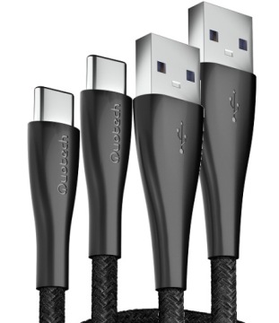 2x USB Type C, кабель быстрой зарядки 3.0 QUOTECH, 1 м, 3 А
