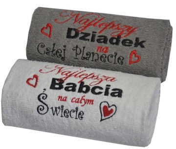 Zestaw 2 Ręczniki 70x140 Twój HAFT Ślub ROCZNICA Dzień Babci Dziadka Mamy