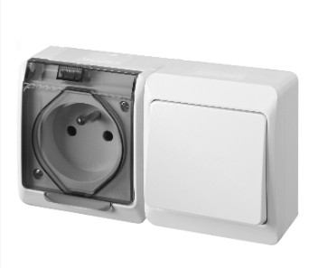 HERMES IP 44 ŁĄCZNIK Poj/ SCHODOWY + GNIAZDO 2P+Z