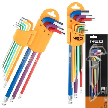 НАБОР NEO 9 шт. ШЕСТИГРАННЫЕ КЛЮЧИ С ШАРИКОМ ДЛИННЫЕ ШЕСТИГРАННЫЕ 1,5-10 мм ЦВЕТ 09-512