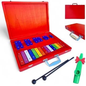 Dzwonki chromatyczne w drewnianej walizce 25-tonowe cymbałki ksylofon kazoo