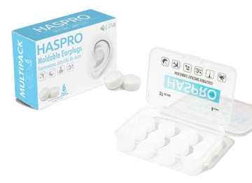ZATYCZKI DO USZU STOPERY 27dB WIELORAZOWE FORMOWANE HASPRO BIAŁE 6 par