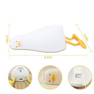 LAMPKA NOCNA DLA DZIECI KACZKA DZIWACZKA DO KLEPANIA LED SILIKONOWA USB C