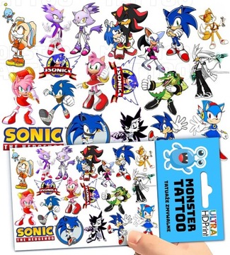 TATUAŻE ZMYWALNE TYMCZASOWE DLA DZIECI DZIECIĘCE SONIC WZORY ORYGINALNE