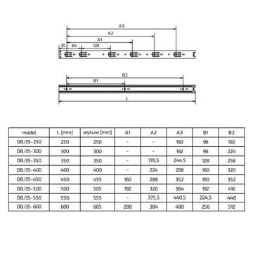 Шариковая направляющая для ящиков H-35 L-400 - КАЧЕСТВО