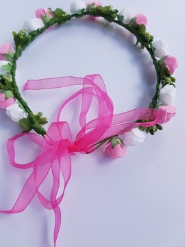 ВЕНОК БЕЛЫЙ + РОЗОВЫЙ ЦВЕТОК, универсальный размер.
