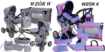 WÓZEK dla lalek 3w1 głeboki spacerowy + ŁÓŻECZKO dla lalki TORBA POŚCIEL