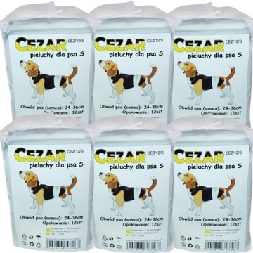 CEZAR Pampersy pieluchy dla psa samca S 72 szt. obwód samca 24-36 cm