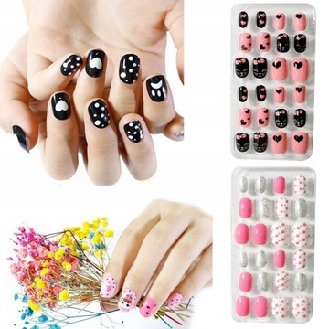 24x Naklejki Na Paznokcie Sztuczne Paznokcie Dla Dzieci Samoprzylepne Tipsy