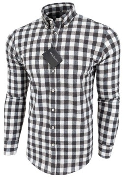 Di Selentino Koszula męska FLANELA w kratę 100% Bawełna SLIM FIT r. 44 / XL