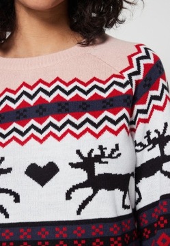 Sweter świąteczny, renifery, różowy Vila L