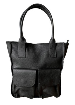 CZARNA TOREBKA SKÓRA NATURALNA SHOPPER SKÓRZANA TORBA A4 KIESZONKI XL