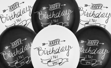 BALONY CZARNE BIAŁE HAPPY BIRTHDAY 18 40 URODZINY