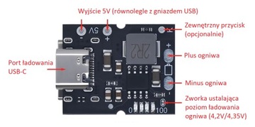 Модуль Powerbank для литий-ионных аккумуляторов USB-C 5 В 2 А BMS регулируемый 4,2–4,35 В 0033