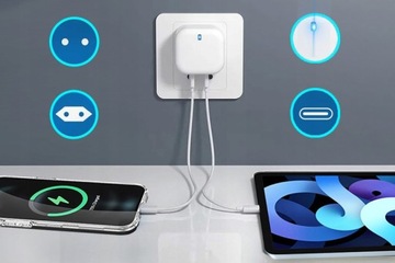 ZASILACZ SIECIOWY DO TELEFONU GNIAZDO C 40W 2xUSB-C PD Z MOCNYM KABLEM 5W1