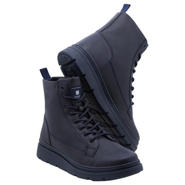 Buty męskie zimowe sznurowane z cholewką ciemnogranatowe V4 OM-FOBO-0133 41