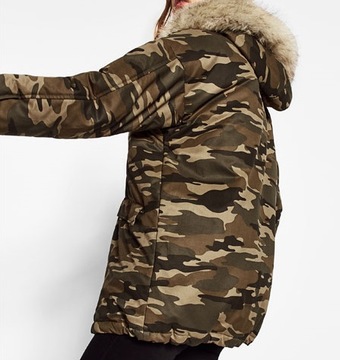 ZARA KURTKA PARKA MORO KHAKI KAPTUR FUTERKO L