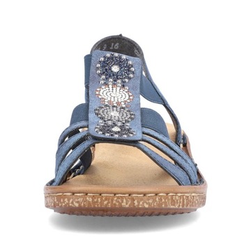 sandały Rieker damskie Niebieskie sportowe Wsuwane na niskim Koturnie buty