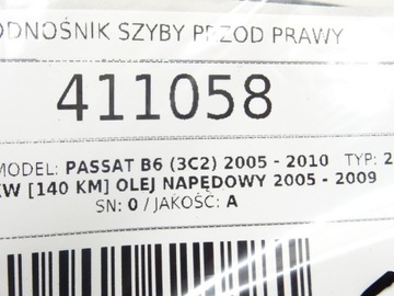 ZVEDÁK OKNO PRAVÝ PŘEDNÍ VW PASSAT B6