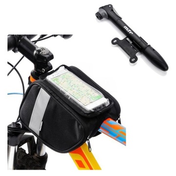 Sakwa rowerowa na ramę rower z etui na telefon i pompka rowerowa