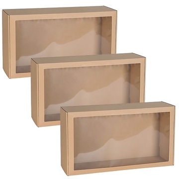 Prostokątne pudełko fasonowe z okienkiem, pudełko prezentowe 55x30x15 cm x3