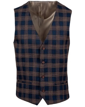 Kamizelka męska granatowo-brązowa w kratę garniturowa uszyta w polsce - 56