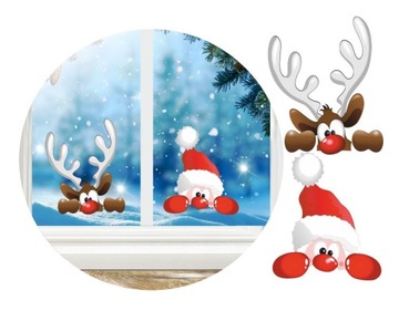 Рождественские наклейки на окна САНТА И ОЛЕНИ 50х35см