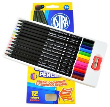 КАРАНДАШ Astra КАРАНДАШ ЧЕРНЫЙ ДЕРЕВО 12 цветов