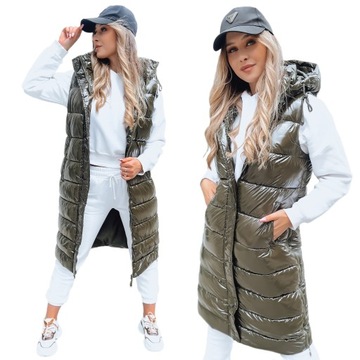 ЖИЛЕТ ЖЕНСКИЙ ДЛИННЫЙ СТЕГАНЫЙ ЖИЛЕТ С КАПЮШОНОМ, размер. М