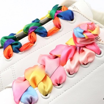 1Pair Rainbow Silk Shoelaces Satin Ribbon Flat Shoe Laces Women Sneakers