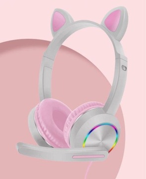 SŁUCHAWKI GAMINGOWE KOCIE USZY PODŚWIETLENIE RGB
