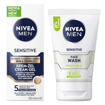 NIVEA MEN SENSITIVE Żel do mycia 100ml + Krem do twarzy i zarostu 50ml