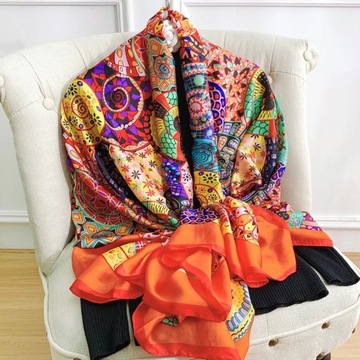 180*90cm Spain Luxury Silk Scarf Women Designer