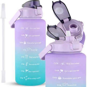 BUTELKA MOTYWACYJNA BIDON NA WODĘ ZE SŁOMKĄ Z UCHWYTEM MIARKĄ 2000ml 2l