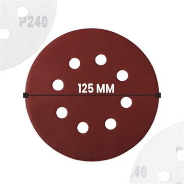 10 дисков наждачной бумаги на липучке, 125 мм, диски с отверстиями P240, абразивный диск