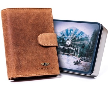 PETERSON modny portfel męski skórzany nubuk RFID na prezent