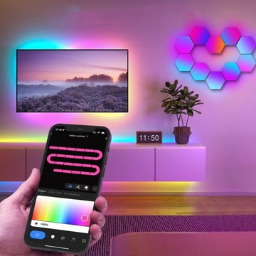 10x ШЕСТИГРАННАЯ RGB ИГРОВАЯ НАСТЕННАЯ ЛАМПА МОДУЛЬНАЯ СИНХРОНИЗАЦИЯ МУЗЫКИ