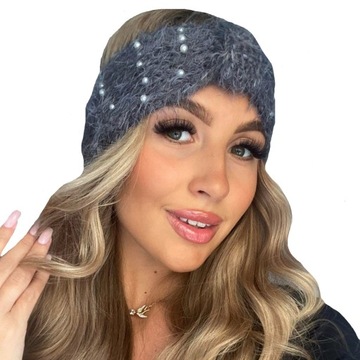 Opaska na uszy głowę ciepła Turban perełki 269 G