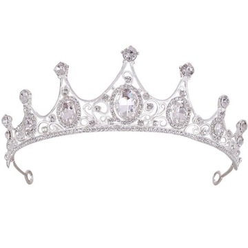 Korona Srebrna Diadem Tiara Cyrkonie Ślubna 18stka